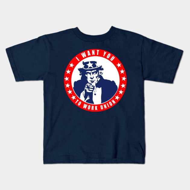 Funny Uncle Sam - Work Union Kids T-Shirt by  The best hard hat stickers 